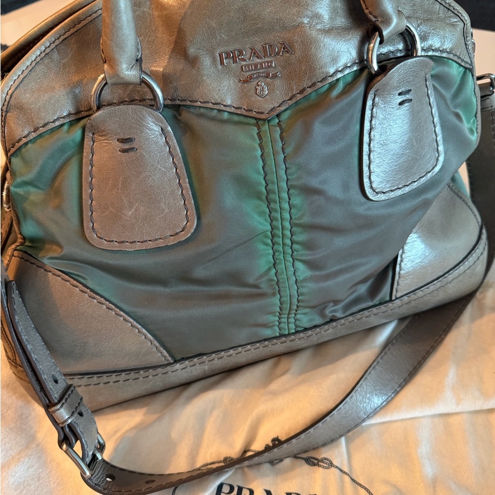 Prada leather and canvas Shoulder Bag